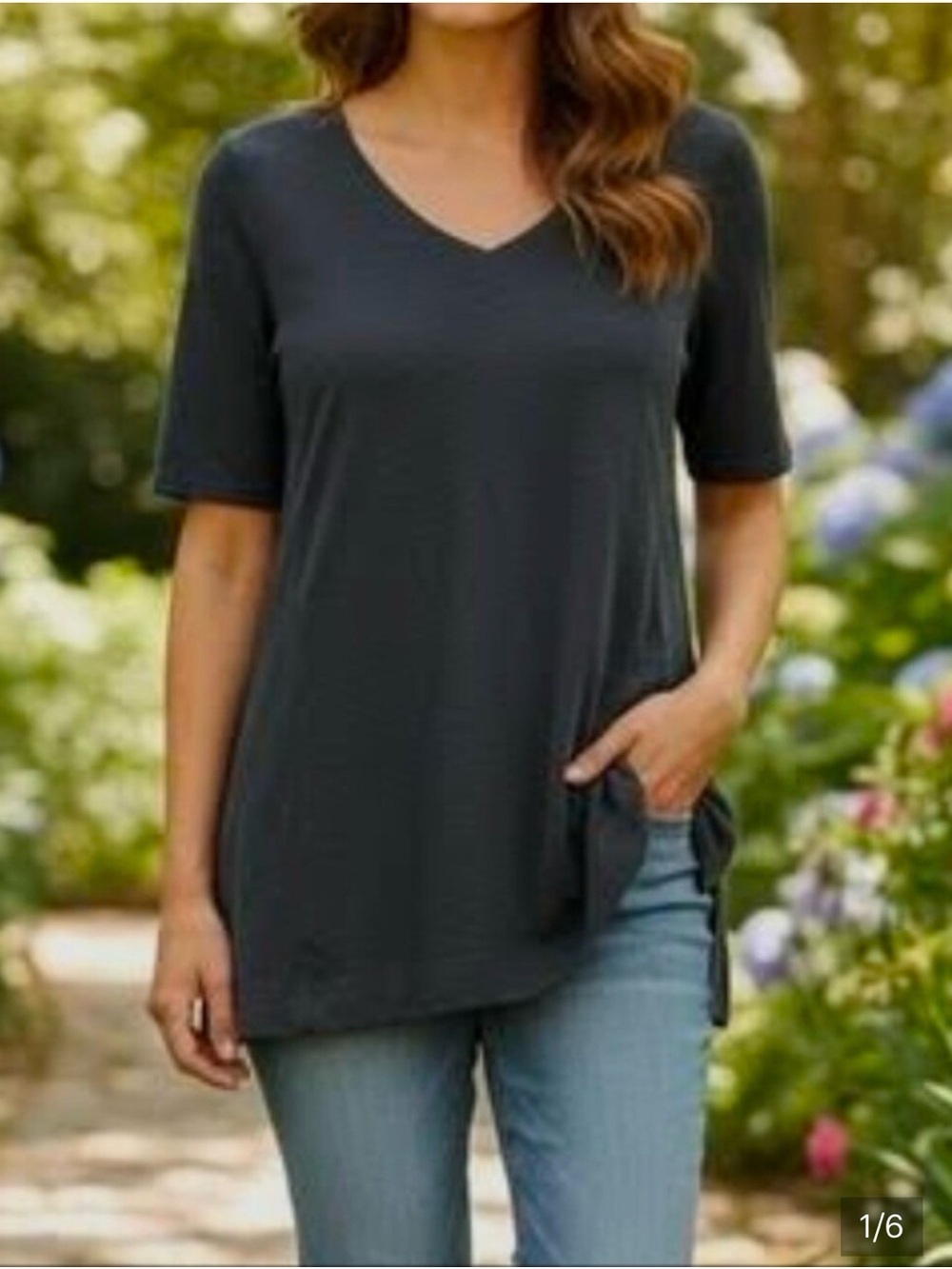 J. Jill Double-V Pima Cotton Tunic Navy Elbow Sleeve Casual Basic Minimalist